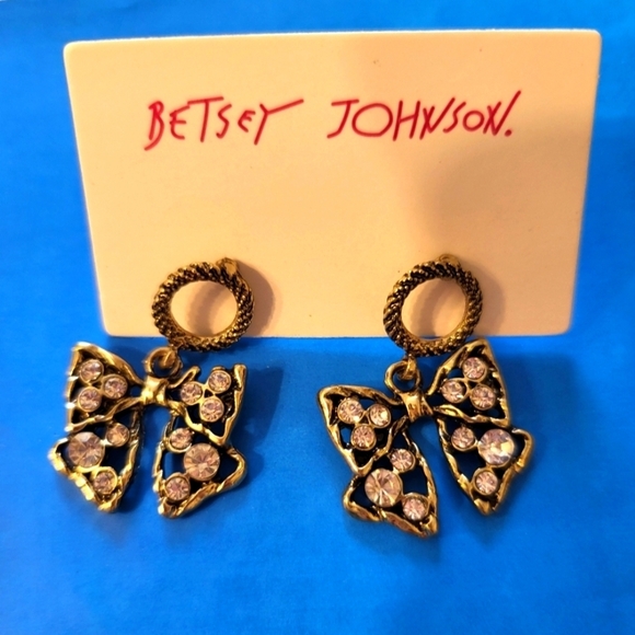 New Betsey Johnson Bows Earrings,  alloy , Rhinestones - Picture 1 of 7